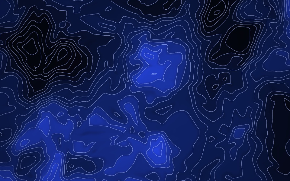 Relevo topográfico em azul cobalto e preto com curvas de nível brancas