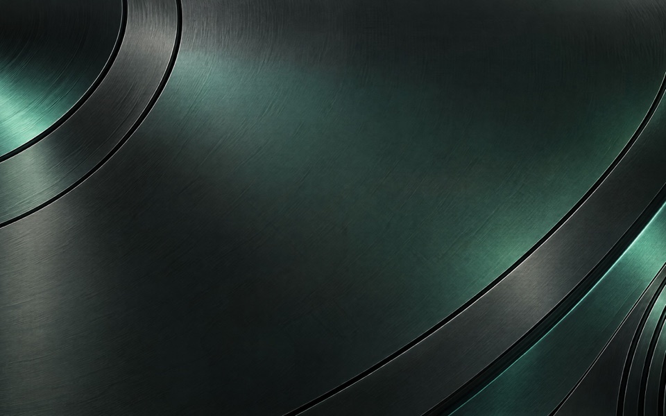 Curvas de metal escovado escuro com reflexos verde-esmeralda