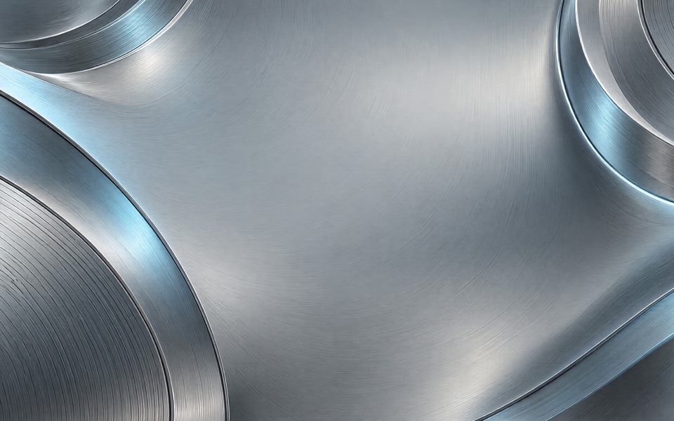 Discos de metal escovado prateado com reflexos azul-gelo nas bordas