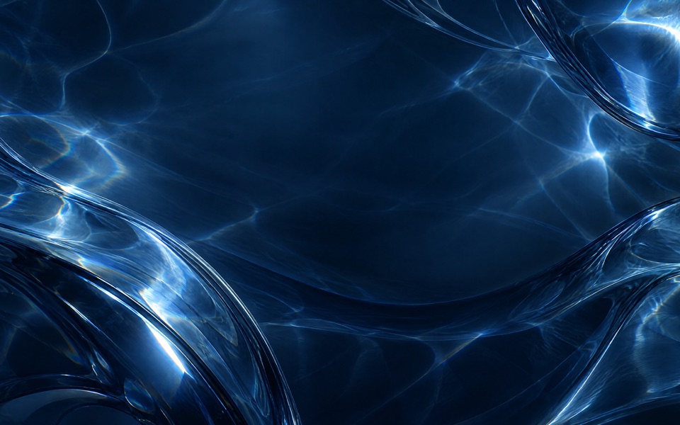 Luz refratada em azul-cobalto formando linhas e curvas como água em vidro