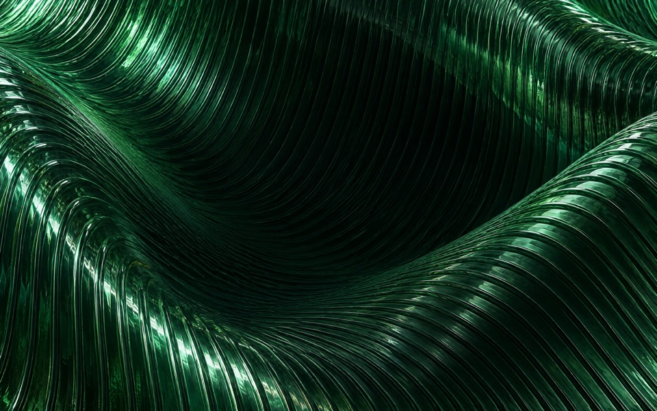 Onda de filetes verde-esmeralda brilhantes com sombras profundas