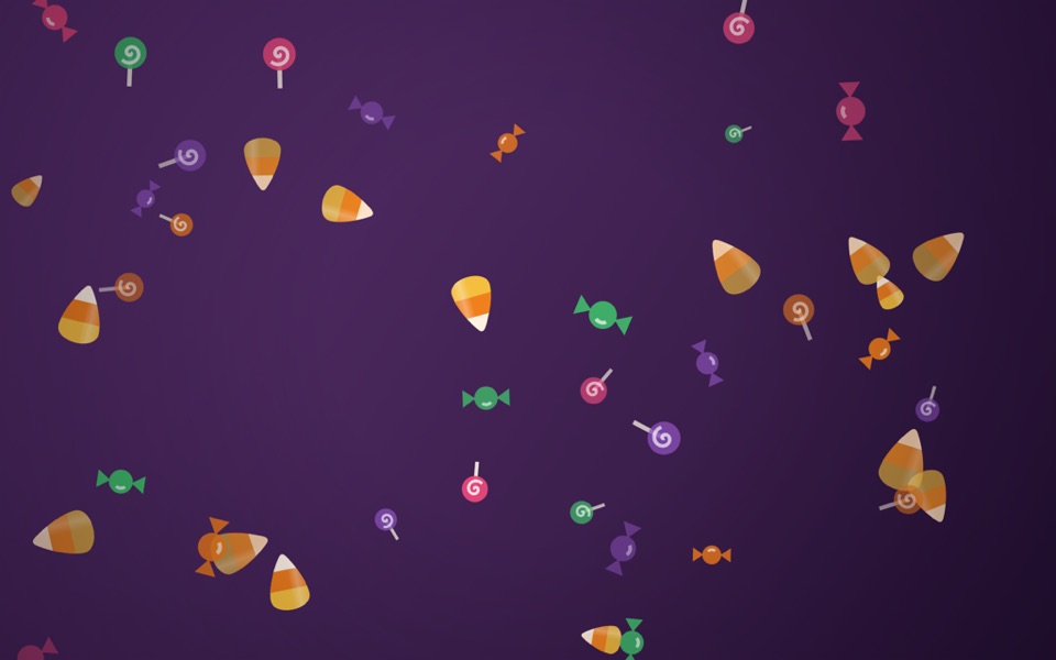 Balas de milho, pirulitos e doces embrulhados caindo sobre fundo roxo