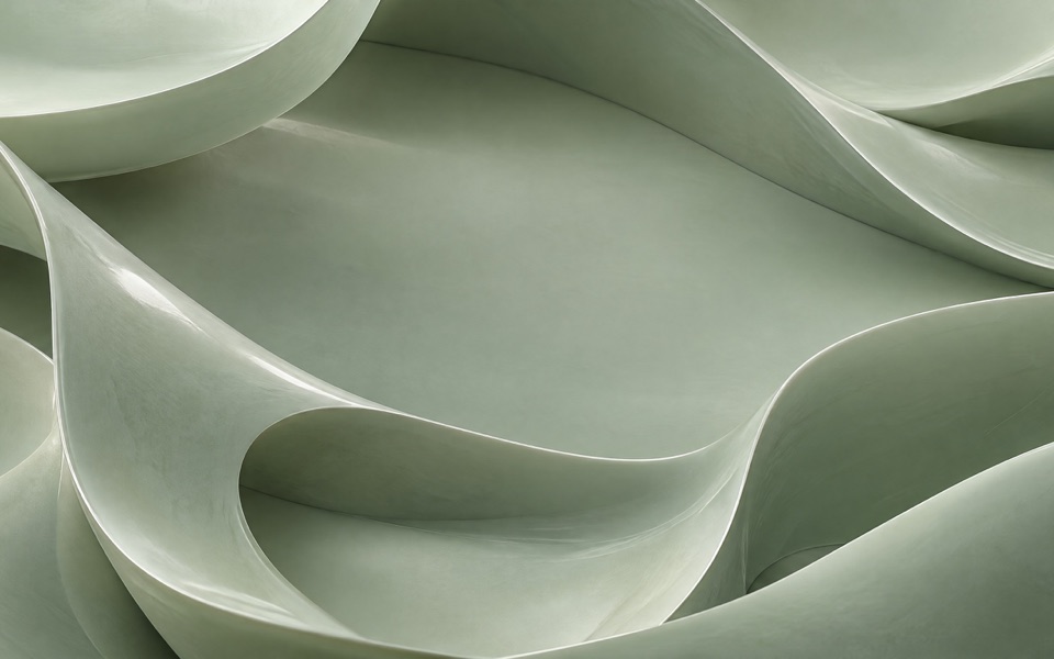 Folhas de porcelana verde-sálvia curvadas em dobras suaves