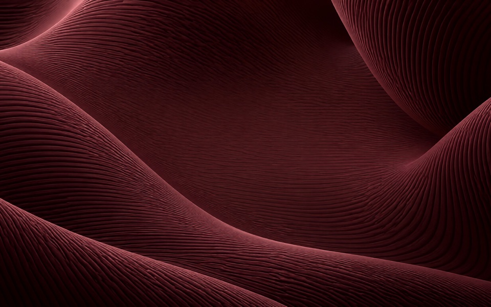 Dunas de veludo bordô com textura canelada sob luz suave